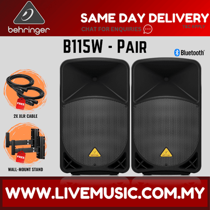 Behringer Eurolive B115W 1000W 15" Powered Speaker w/Wireless Mic,Speaker Stand & Cable - Each / Pair ( B-115W B 115W )