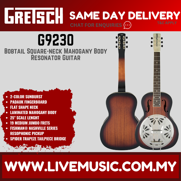 Gretsch G9230 Bobtail Square-neck Mahogany Body Resonator Guitar, Padauk FB, 2-Color Sunburst