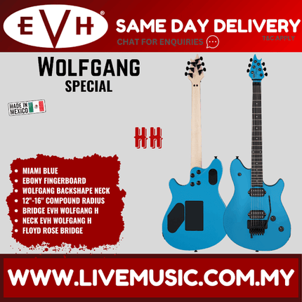 EVH Wolfgang Special Electric Guitar, Ebony FB, Miami Blue