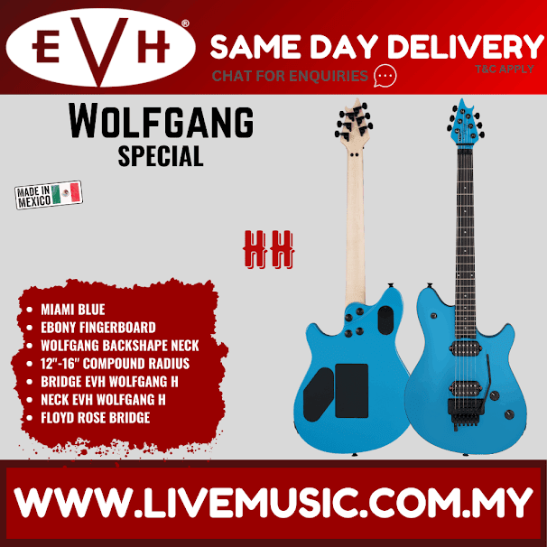 EVH Wolfgang Special Electric Guitar, Ebony FB, Miami Blue