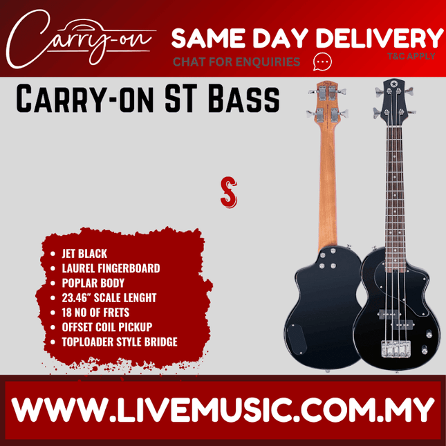 Blackstar Carry-On ST Travel Size Electric Bass - Jet Black ( Carry On / CarryOn ST )