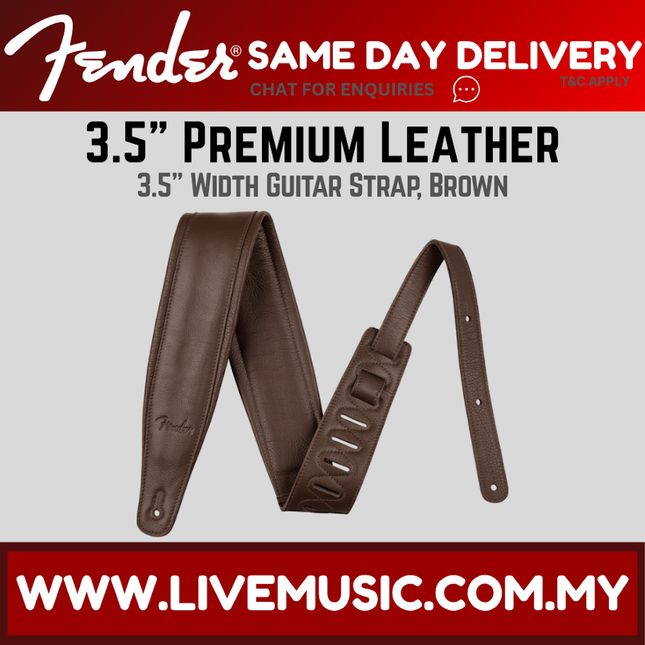 Fender 3.5-inch premium leather guitar strap, brown, adjustable holes