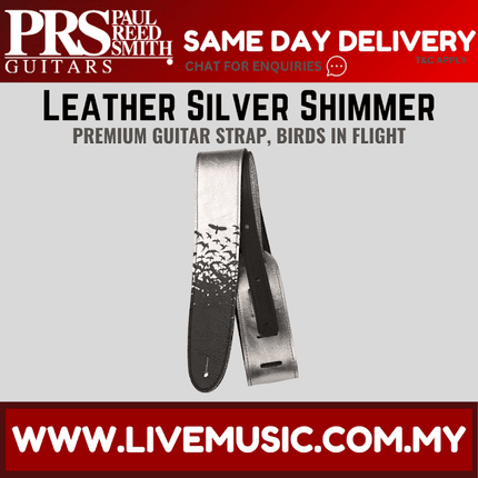 PRS Premium Leather Silver Shimmer Guitar Strap, Birds In Flight