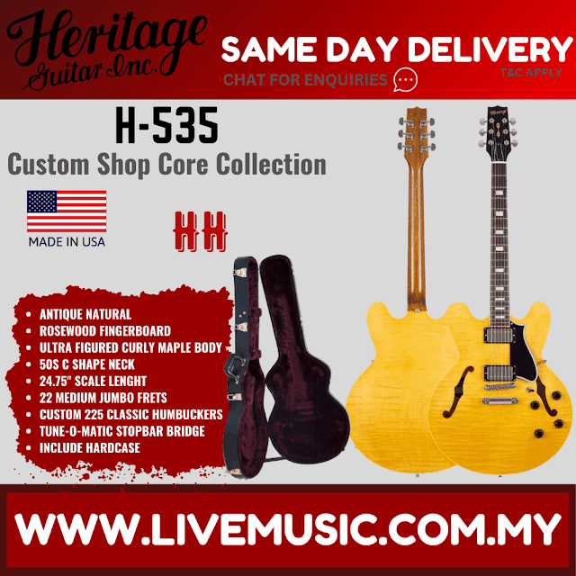 Heritage Custom Shop Core Collection H-535 Electric Guitar with Case,Antique Natural ( H535 H 535 )