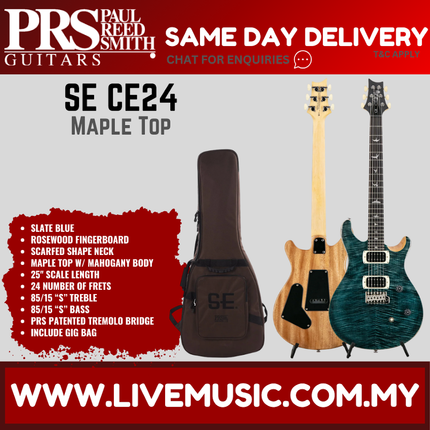 PRS SE CE24 Maple Top Electric Guitar, Maple FB, Slate Blue