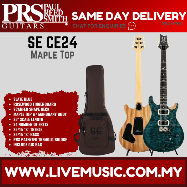 PRS SE CE24 Maple Top Electric Guitar, Maple FB, Slate Blue