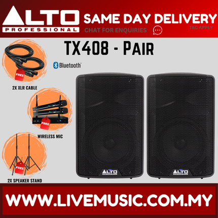 Alto TX408 8" Powered Loudspeaker w/Mic, Speaker Stand and Cable - Each / Pair ( TX-408 TX 408 ) Replace TX308 TX-308