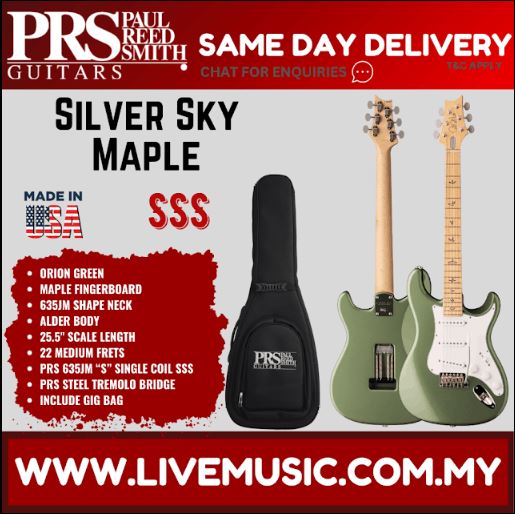 Orion green electric guitar with maple neck and black gig bag
