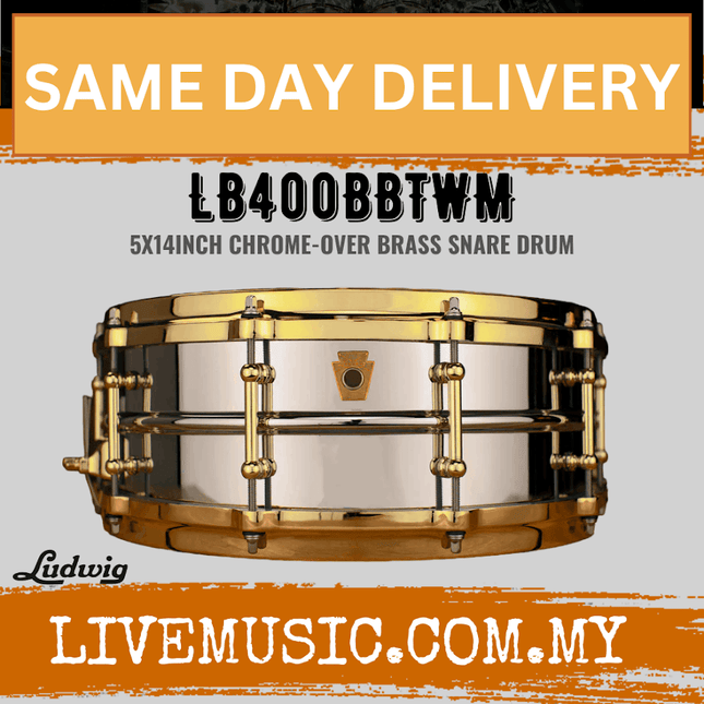 Ludwig LB400BBTWM 5x14inch Chrome-Over Brass Snare Drum, Brass Hardware, Tube Lugs