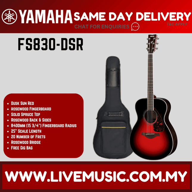 Yamaha FS830 Concert Acoustic Guitar w/Bag - Dusk Sun Red (FS-830 FS 830)