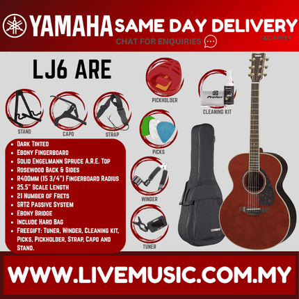 Yamaha LJ6 ARE Acoustic-Electric Guitar with Hard Bag - Dark Tint ( LJ6-ARE )