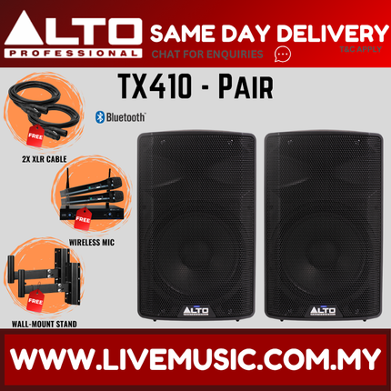 Alto TX410 10" 2-Way Powered Loudspeaker w/Mic, Speaker Stand and Cable - Pair/Each (TX-410 TX 410) Replace TX310 TX-310