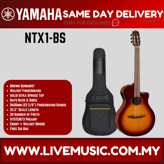 Yamaha NTX1 Nylon String Acoustic-Electric Guitar with Pickup - Brown Sunburst ( NTX-1 )