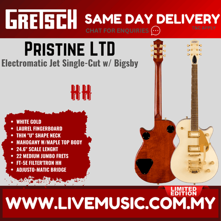 Gretsch Electromatic Pristine LTD Jet Electric Guitar w/Bigsby, Laurel FB, White Gold