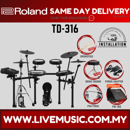 Roland TD-316 Electronic Digital Drum Set w/Double Pedal And Accessories ( TD316 TD 316 ) Replace TD17KVX2 TD-17KVX2