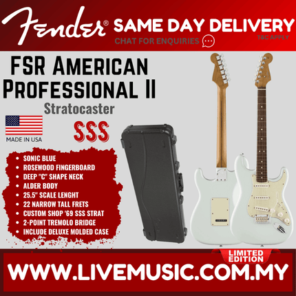 Fender American Professional II Stratocaster Electric Guitar, RW FB - Sonic Blue