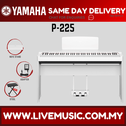Yamaha P-225 88-Key Digital Piano With Keyboard Bench, Headphone And Adapter - White ( P225 P 225 P125 P 125 )