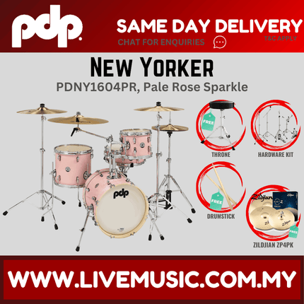 PDP New Yorker 4-piece Shell Pack With Cymbals Set - Pale Rose Sparkle ( PDNY1604PR / PDNY1604 )