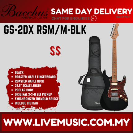 Bacchus GS-2DX RSM/M Universe Series Roasted Maple Electric Guitar - Black ( GS2DXRSMM / GS2DX )