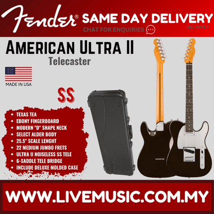 Fender American Ultra II Telecaster Electric Guitar, Ebony FB, Texas Tea