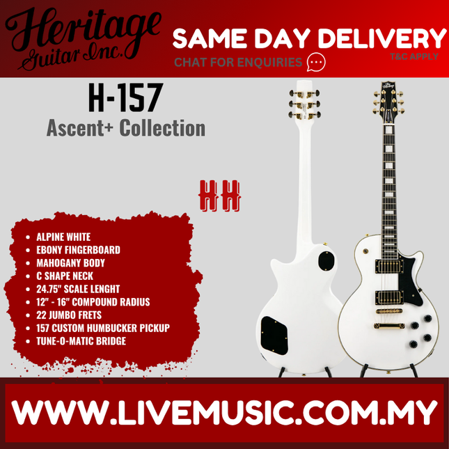 Heritage Ascent+ Collection H-157 Electric Guitar, Alpine White ( H-157 )