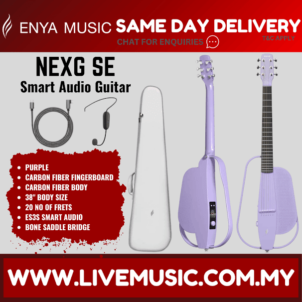Purple carbon fiber electric guitar with padded white gig bag