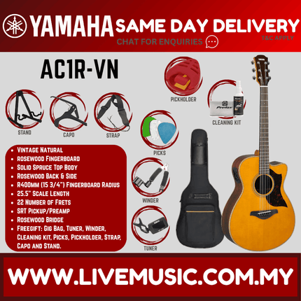Yamaha AC1R Concert Cutaway Acoustic-Electric Guitar - Vintage Natural ( AC-1R / AC1R )