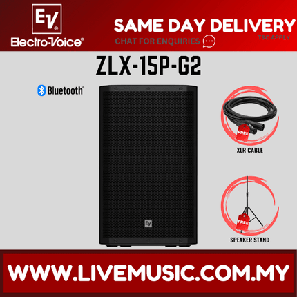 EV Electro-Voice ZLX-15P G2 1000W 15" Powered Loudspeaker With Speaker Stand And Cable-Each/Pair (ZLX 15P ZLX15P)