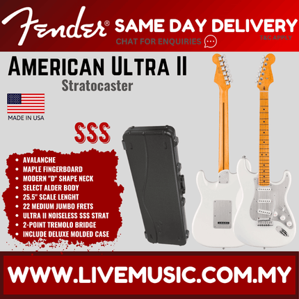 Fender American Ultra II Stratocaster Electric Guitar, Maple FB, Avalanche