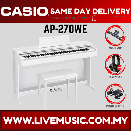 Casio AP-270  Celviano 88-Keys Digital Piano with FREE Piano Bench and Headphone-White ( AP 270 AP270 )