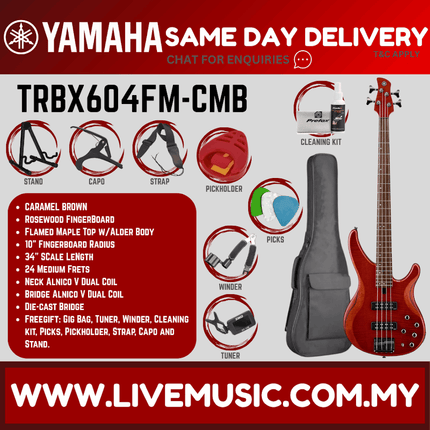 Yamaha TRBX604FM 4-string Electric Bass Guitar - Caramel Brown ( TRBX 604FM / TRBX-604FM )