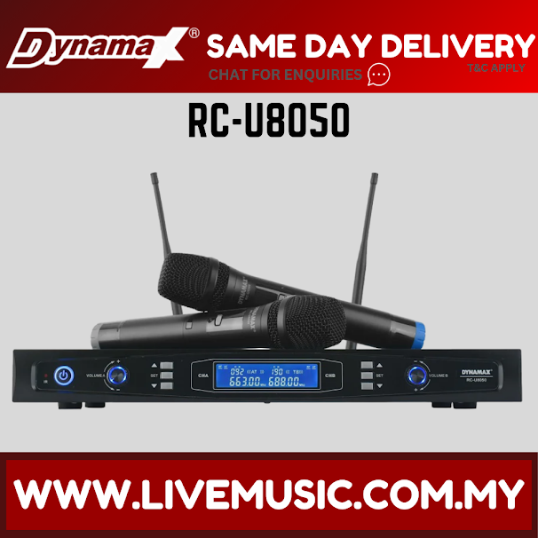 Dual UHF wireless handheld microphones with receiver unit and digital display