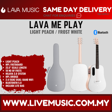 Lava Me Play 36" All-Weather Body Smart Acoustic Electric Guitar With Touchscreen Effects and Lite Bag-Light Peach