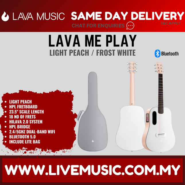 Lava Me Play 36" All-Weather Body Smart Acoustic Electric Guitar With Touchscreen Effects and Lite Bag-Light Peach
