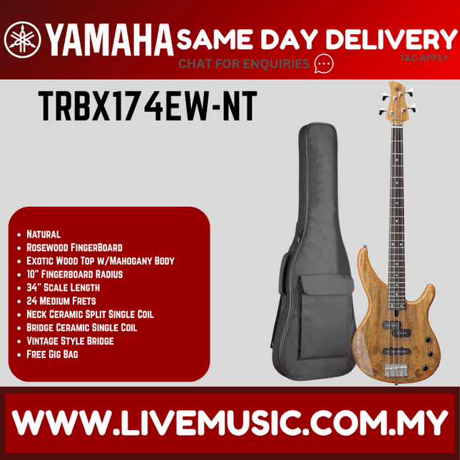 Yamaha TRBX174EW 4-string Electric Bass Guitar - Natural ( TRBX 174EW / TRBX-174EW )