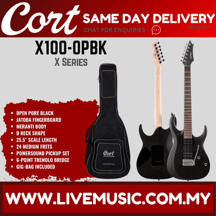 Cort X Series X100 Electric Guitar Jatoba Fretboard with Gig Bag - Open Pore Black (X-100/X 100)