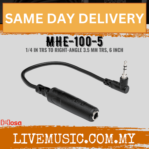 Hosa MHE-100-5 Extension Cable, 1/4inch(F) to 3.5mm (M) Angled, 6inch (MHE1005/MHE 1005)