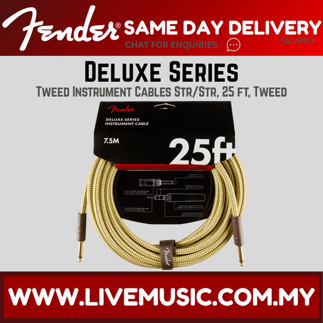 Fender Deluxe Series Instrument Cable, 25ft - Tweed