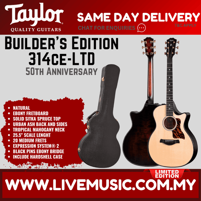 Taylor 50th Anniversary BE 314ce-LTD Ash/Sitka Grand Auditorium Acoustic Guitar, Natural Top
