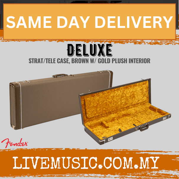 Fender Deluxe Strat/Tele Guitar Case, Brown with Gold Plush Interior