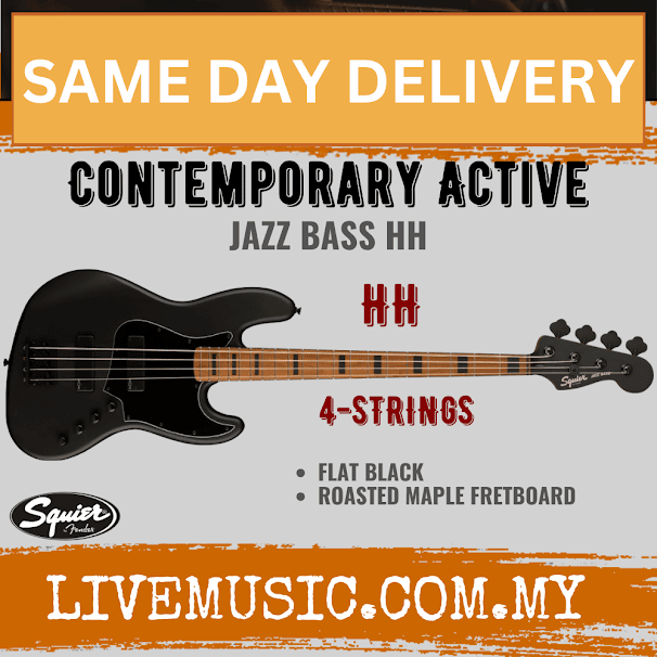 Squier Contemporary Active Jazz Bass HH Bass Guitar, Flat Black