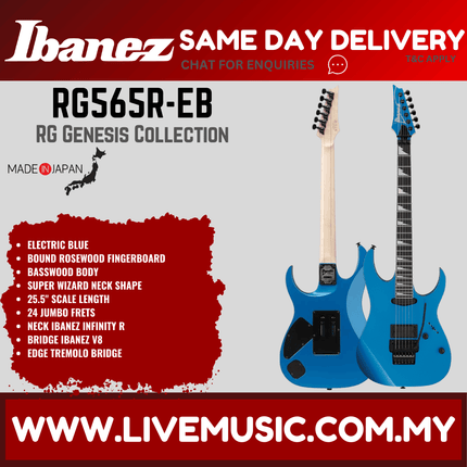Ibanez RG565R-EB RG Genesis Collection Series Reverse Headstock Electric Guitar, Electric Blue (RG565REB/RG565R EB)