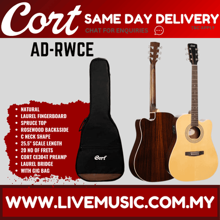 Cort AD-RWCE Acoustic Guitar w/ Gig Bag - Natural ( ADRWCE / AD RWCE )