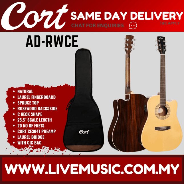 Cort AD-RWCE Acoustic Guitar w/ Gig Bag - Natural ( ADRWCE / AD RWCE )