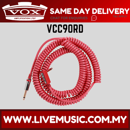 Vox VCC90 9M Vintage Coiled Guitar Cable - Red (VCC-90/ VCC 90)