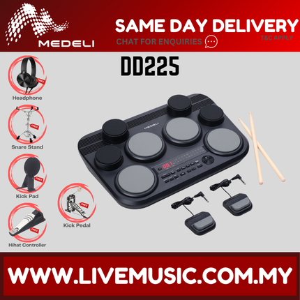 Medeli DD225 8 Pads Portable Tabletop Electric Drum with USB and Built In Speaker ( DD-225 DD 225 )
