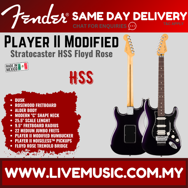 Fender Player II Modified Stratocaster HSS Floyd Rose Electric Guitar, RW FB, Dusk