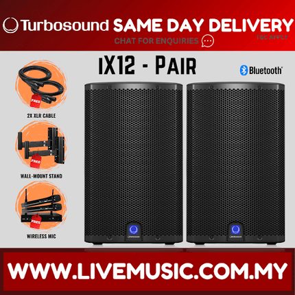 Turbosound iX12 2-Way 12" Powered Loudspeaker  w/Wireless Mic, Speaker Stand And Cable - Pair ( iX-12 / iX 12 )