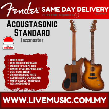 Fender Standard Acoustasonic Jazzmaster Guitar, RW FB, Black / Aged Natural / Honey Burst