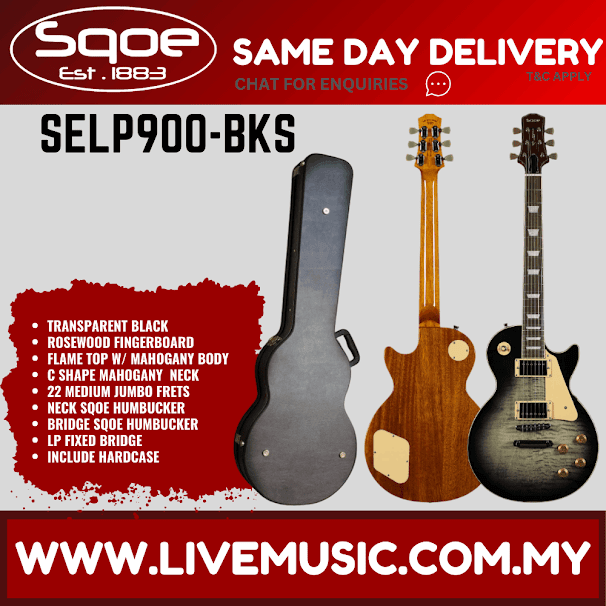 Sqoe SELP900 HH Les Paul Custom Electric Guitar w/Hardcase, Rosewood FB - Transparent Black ( SELP-900 / SELP 900 )